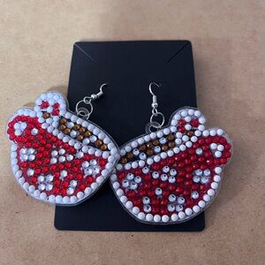 Red and White Beaded Earrings